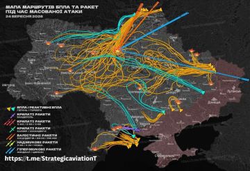Примерная карта ночного комбинированного удара по целям на территории Украины